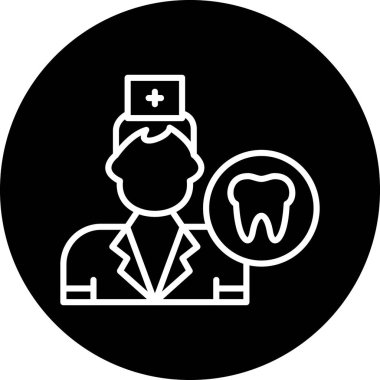 Tıbbi maskesi ve diş vektörü ikonu olan bir dişçi. Basit bir diş hekimi, sağlık ve tıp konsepti çizimi.