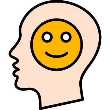 Mutlu insan kafası simgesi renk ana hatları vektörü