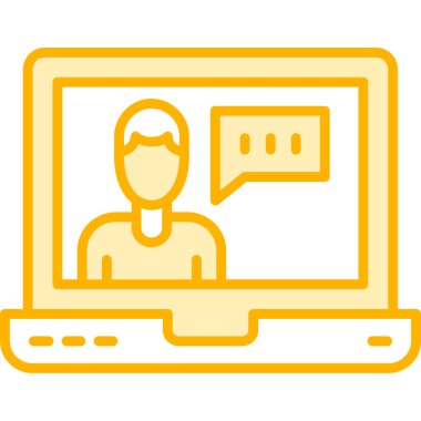 Dizüstü bilgisayarı ve konuşma kabarcığı çizimi olan bilgisayar