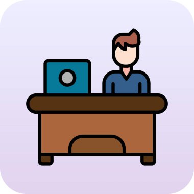 Bilgisayar masası vektör illüstrasyon tasarımı olan adam