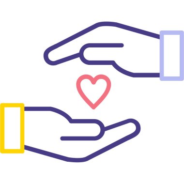 kalp ve el simgesi, vektör tasarımı