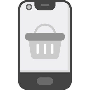 Alışveriş sepetli cep telefonu, online alışveriş konsepti simgesi
