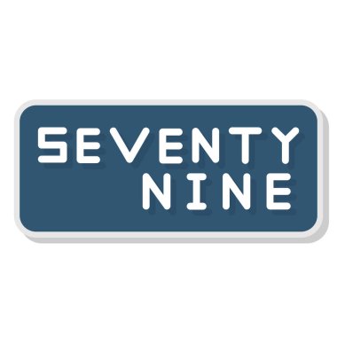 yedi numara düğmesi. Beyaz arkaplanda 77 yuvarlak beyaz tabela