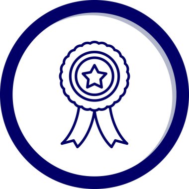 Rozet simgesi. Vektör illüstrasyon şekli düz ikonik sembol, kobalt rengi, beyaz arkaplan. Web ve arayüzler için beyaz arkaplan.