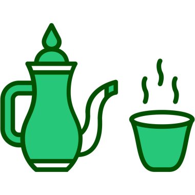 Yeşil çaydanlık ve çaydanlık. vektör illüstrasyonu