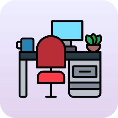 bilgisayar ve akıllı telefon vektör illüstrasyon tasarımlı ofis masası