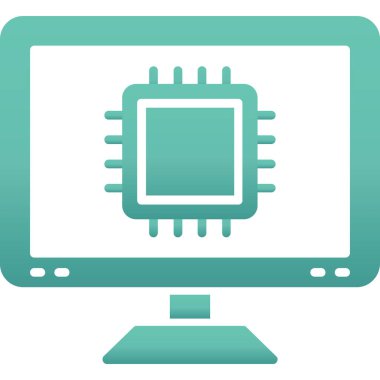 Düz biçimli Cpu simgesi beyaz arkaplanda izole edildi. bilgisayar sembolü çizimi.