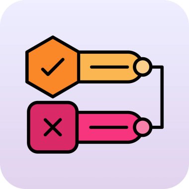 Hat tıbbi test tüpü ve çapraz ikon beyaz arka planda izole. Laboratuvar bardakları. Renkli kare konsepti. vektör