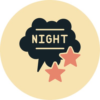 Gece sözcüğü yuvarlak düğme ve gece yıldızları