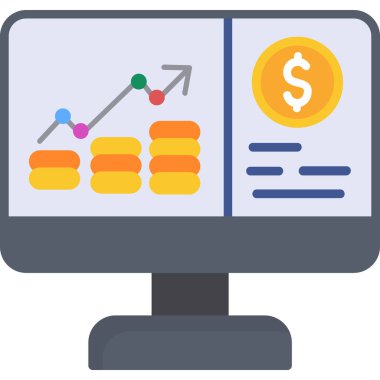 Grafik simgesi ve iş konsepti olan bilgisayar monitörü