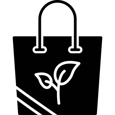 Yaprak ve bitki simgesi dolu çanta, siyah ve beyaz