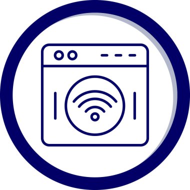 Beyaz arkaplanda beyaz çerçeveli yuvarlak düğmeli bir dairenin mavi daire simgesinin vektör çizimi