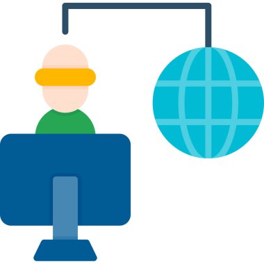 Bilgisayar simgesine sahip iş adamı, vektör illüstrasyonu