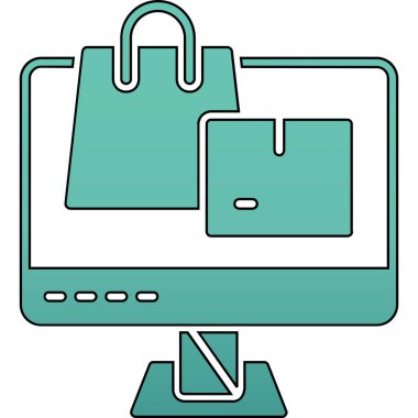 Sepet ikonlu bilgisayar. Basit resimleme