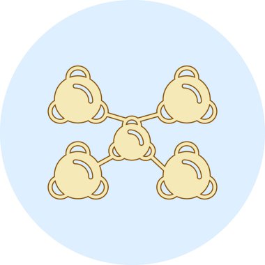 Beyaz arkaplanda izole edilmiş karikatür biçiminde molekül simgesi. Bilim ve tıbbi semboller stok vektörü çizimi.