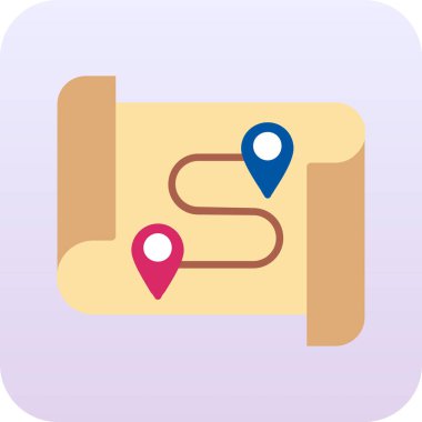 GPS rota simgesi düz stil. Renk arkaplanı üzerindeki navigasyon vektörü çizimi.