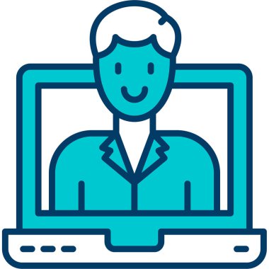 Dizüstü bilgisayar vektör illüstrasyonlu bir iş adamı