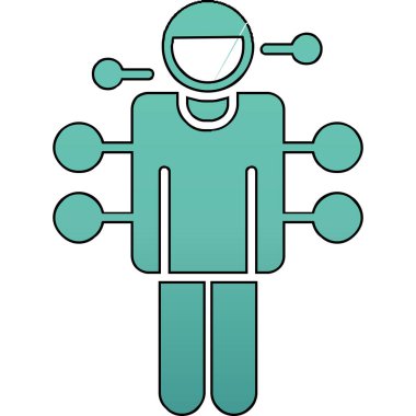 Mavi maskeli ve tıbbi sembollü bir adam. vektör illüstrasyonu