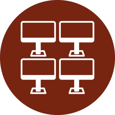 Bilgisayar monitörü simgesi. Vektör illüstrasyon biçimi yuvarlak açılı, renk arkaplanı olan sembolik simgedir