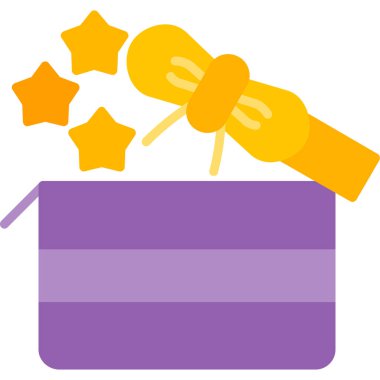 Yıldızlı hediye kutusu ve kurdele vektör simgesi.