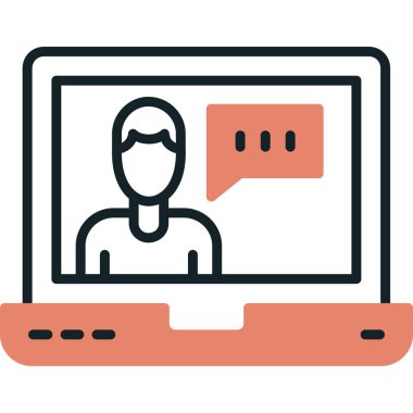 Konuşma baloncuklu dizüstü bilgisayar. vektör illüstrasyonu