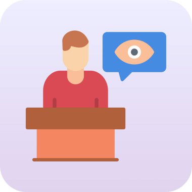 Podyumda konuşan adam konuşma baloncuğuyla