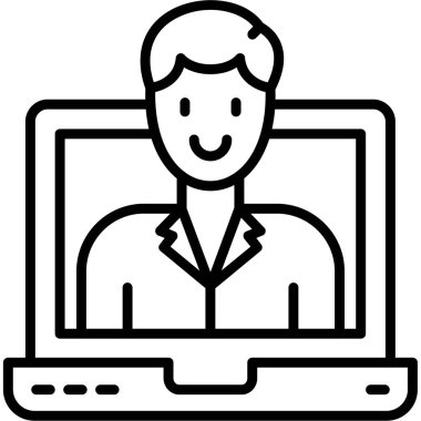 Bilgisayar adamı dizüstü bilgisayarı simgesi ana hat biçiminde