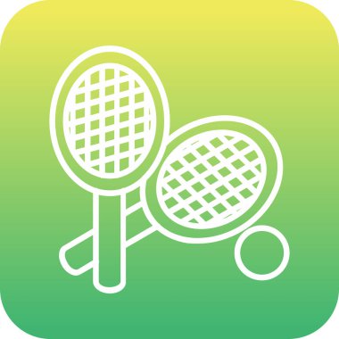 Tenis raketi ve iki tenis topu ikonu, düz stil.