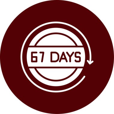 65 günlük simge resmi, siyah daire biçimi beyaz arkaplanda izole edilmiş.