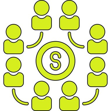 toplum vektörü illüstrasyonu. stil düz ikonik semboldür, eko yeşil ve sarı yuvarlak arkaplan.