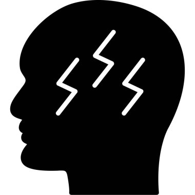 Beyin baş ağrısı vektör simgesi. biçim düz sembol, siyah renk, yuvarlak açılar, beyaz arkaplan