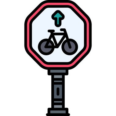 bisiklet trafik işareti simgesi renk ana hatları vektörü