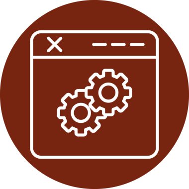 Gears'ı simge vektör. Düz sembolü, kahverengi renk, yuvarlak açılar, beyaz arka plan tarzıdır.