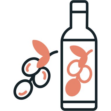 Bir şişe zeytinyağı ve zeytin.