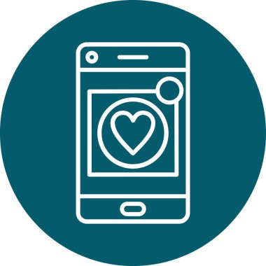 Kalp ikonlu akıllı telefon. Ağ için kalp vektör simgeleriyle basit bir aşk çizimi