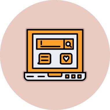 Yumuşak turuncu arkaplanda izole edilmiş modaya uygun düz tasarım web sayfası simgesi.