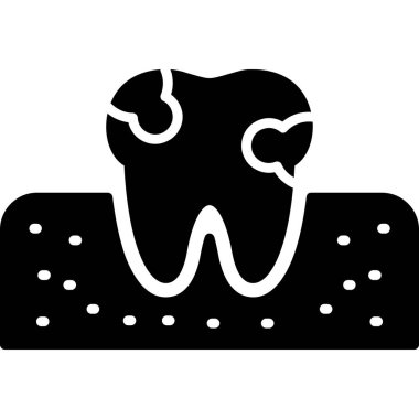 Beyaz arkaplanda siyah simge olan diş