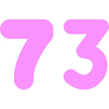 Pembe numara 73, beyaz arka planda izole edilmiş. 7 7