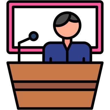 Konferans sunum simgesi. özet konferans sunum vektör rengi düz izole