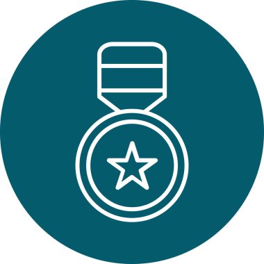 Ödül madalyası ikonu. vektör biçimi, yuvarlak açıları, yumuşak mavi renkleri ve beyaz arkaplanı olan çift renkli düz ikonik semboldür..