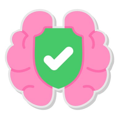 Tik işaretli vektör ikonlu beyin. beyaz arkaplanda izole edilmiş karikatür çizimi. beyin işareti vektör simgesi.