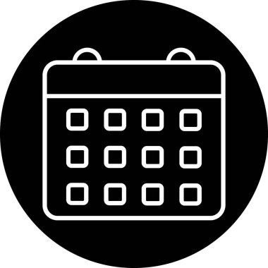 Takvim vektör simgesi. Düz siyah sembol. pictogram. Beyaz bir arka planda izole edilmiş. Web ve yazılım arayüzleri için dizayn edildi.