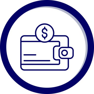 Para ikonu. vektör biçimi yuvarlak açılı düz ikonik semboldür, mavi renk, beyaz arkaplan.