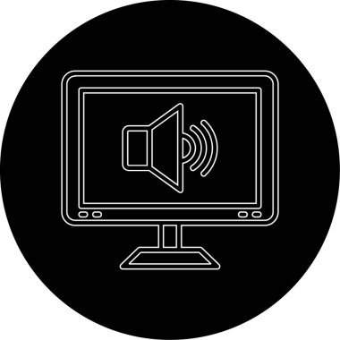 Bilgisayar monitörü simgesi. Beyaz arkaplanda izole edilmiş web tasarımı için daire vektör simgesine sahip dizüstü bilgisayarın basit çizimi