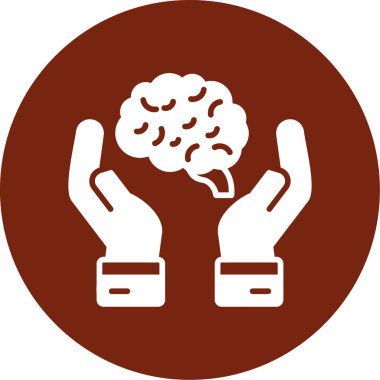 Beyin vektör simgesi. stil düz bir semboldür, yuvarlak kahverengi, beyaz renk, gri arkaplan.