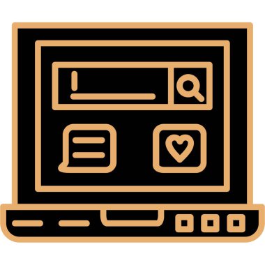 Kalp ikonlu bir laptop. Web için kalp vektörü simgesi olan dizüstü bilgisayarın özet çizimi