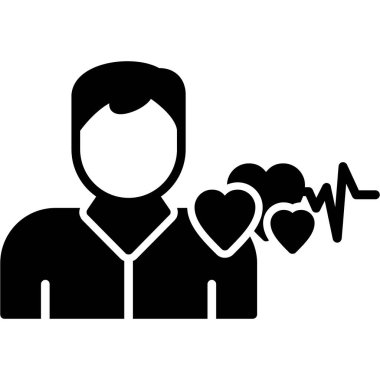 Steteskoplu siluet adam ve elinde kalp vektör çizimi