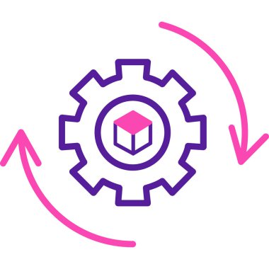 Beyaz arkaplanda izole edilmiş dişli simgesi olan akıllı çizgi saati. Uygulama ayarlama, servis konsepti, ayarlama seçenekleri, bakım, onarım, onarım. Renkli