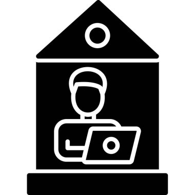 Dizüstü bilgisayar simgesi olan bir kadının vektör çizimi