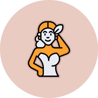 Çizgi film dizaynında şapka ikonunda beyaz arka planda izole edilmiş bir kız. herhangi bir sembol